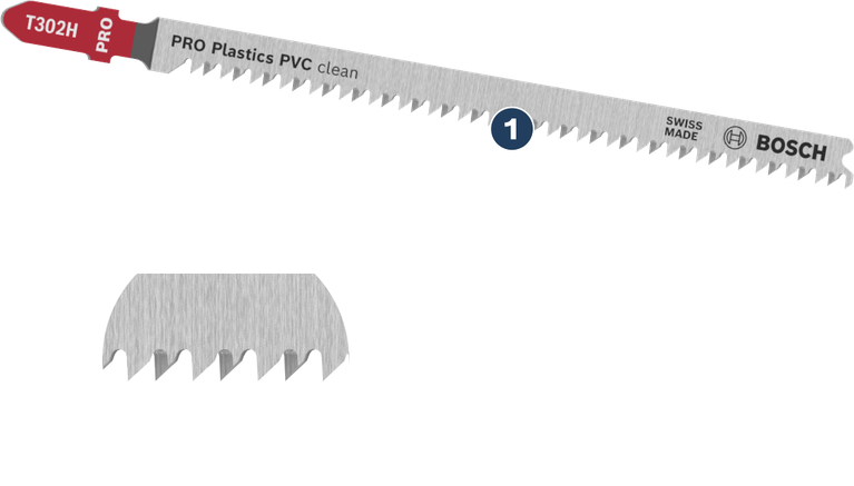 PVC 플라스틱을 깨끗하게 절단하기 위한 Bosch T302H 톱날입니다.