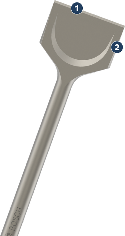 파괴용 넓고 평평한 칼날이 달린 Bosch 타일 끌입니다.