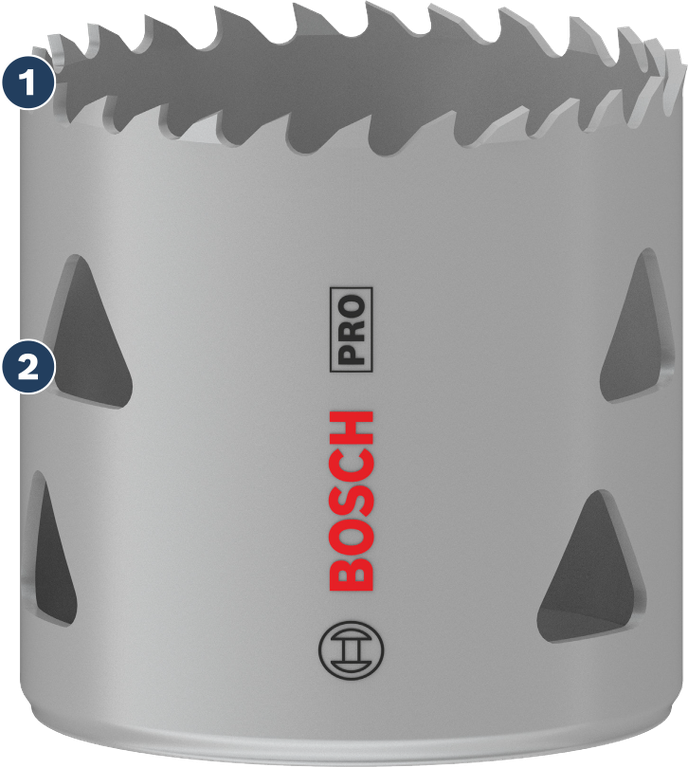 날카로운 절단 이빨을 갖춘 Bosch PRO 홀 톱.