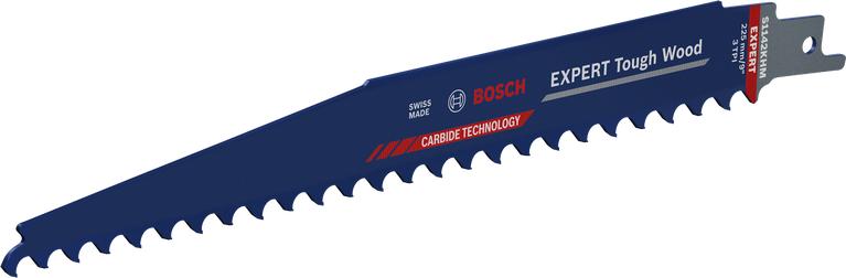 단단한 목재 절단 시 긴 수명 제공 카바이드 기술이 적용된 Bosch Expert Tough Wood 톱날.