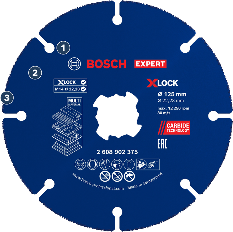 Bosch Expert X-LOCK 125mm 카바이드 다중소재 절단 디스크.