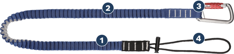 도구를 고정하기 위한 카라비너가 달린 Bosch 스파이더 도구 고정 장치입니다.