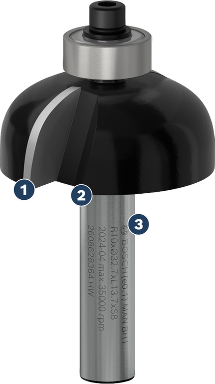 매끄러운 모서리 모양을 위한 Bosch 라운드 오버 라우터 비트.