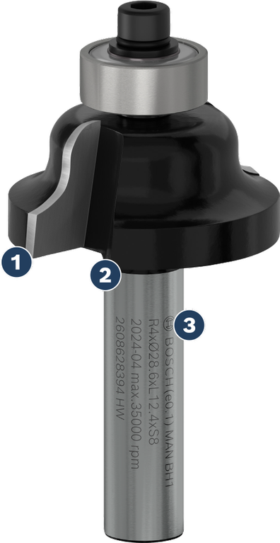 모서리를 둥글게 다듬기 위한 Bosch 라우터 비트.