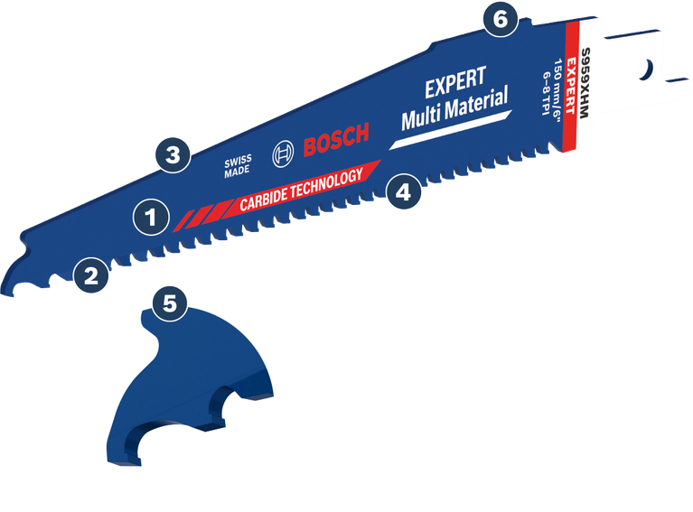 카바이드 기술이 적용된 Bosch Expert Multi Material 왕복 톱날.