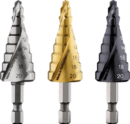 금속용 육각형 섕크가 있는 Bosch 스텝 드릴 비트 세트.