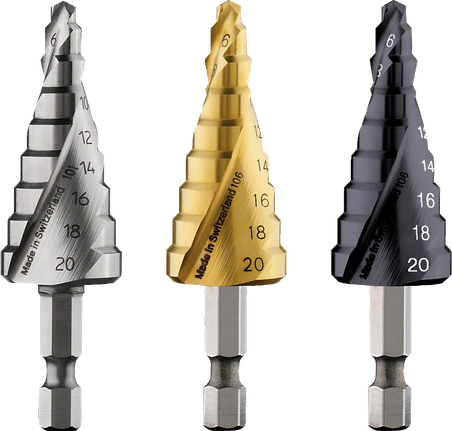 금속용 육각형 섕크가 있는 Bosch 스텝 드릴 비트 세트.