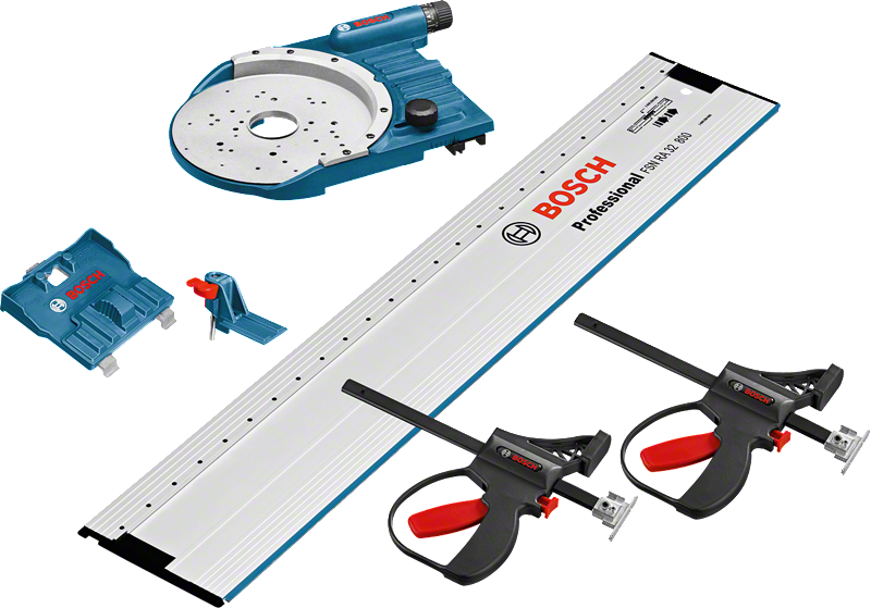 가이드 레일과 클램프가 포함된 Bosch FSN OFA 32 키트.