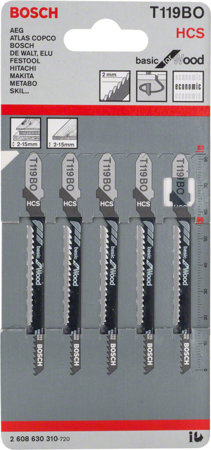 Bosch T 119 BO 목재용 직소날, 물결 모양 톱니.