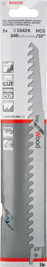 목재용 Bosch S1542K 왕복톱 톱날.