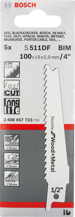 Bosch S 511 DF 왕복톱 톱날 4인치 목재 금속.