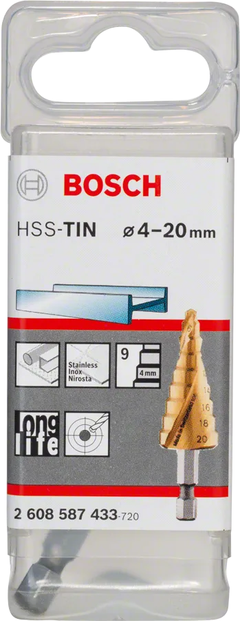 Bosch HSS-TiN 스텝 드릴 비트 4-20mm (소매 포장).