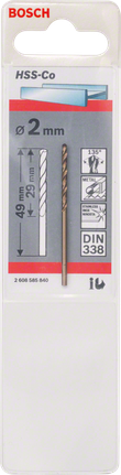 금속 드릴 비트 HSS-Co, DIN 338 Bosch 2mm HSS-Co 금속 드릴 비트 DIN 338.