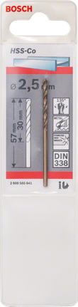 금속 드릴 비트 HSS-Co, DIN 338 Bosch 2.5 mm HSS-Co 금속 드릴 비트 DIN 338.
