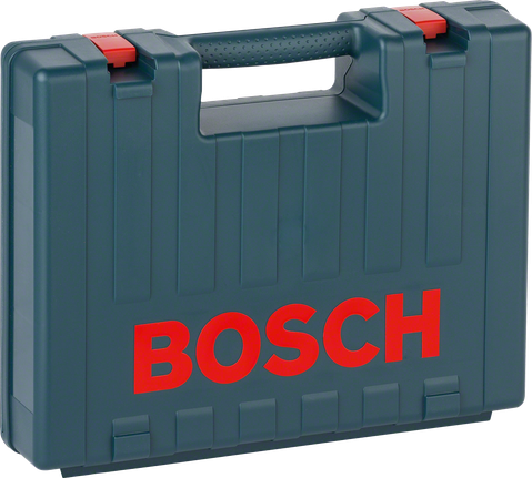 플라스틱 케이스 손잡이와 빨간색 래치가 달린 Bosch 플라스틱 케이스.