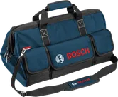 어깨끈과 앞주머니가 달린 Bosch 도구 가방.