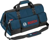 어깨끈과 앞주머니가 달린 Bosch 도구 가방.