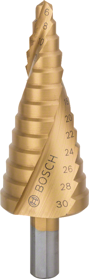 6~30mm 구멍 크기에 적합한 Bosch HSS-TiN 스텝 드릴 비트.