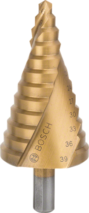 6~39mm 범위의 Bosch HSS-TiN 스텝 드릴 비트.