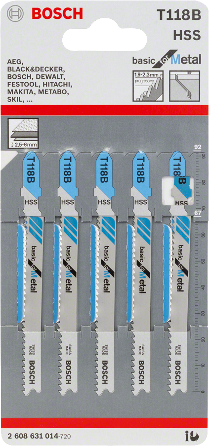 Bosch 직소날 T 118 B, 금속용, 고속도강(HSS) 재질.