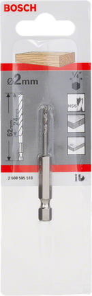 브래드 포인트 드릴 비트, 1/4" 육각 섕크 Bosch 2mm 브래드 포인트 드릴 비트 1/4″ 육각형 섕크.