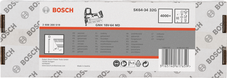 Bosch SK64-34 32G 아연 도금 못 4000×1.8×1.5 mm.