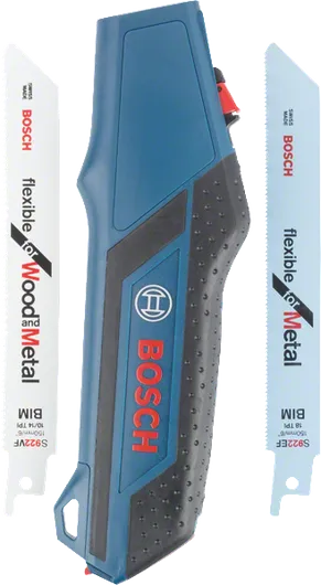 목재와 금속용 칼날이 달린 Bosch 톱 손잡이 세트.