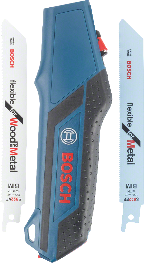 목재와 금속용 칼날이 달린 Bosch 톱 손잡이 세트.