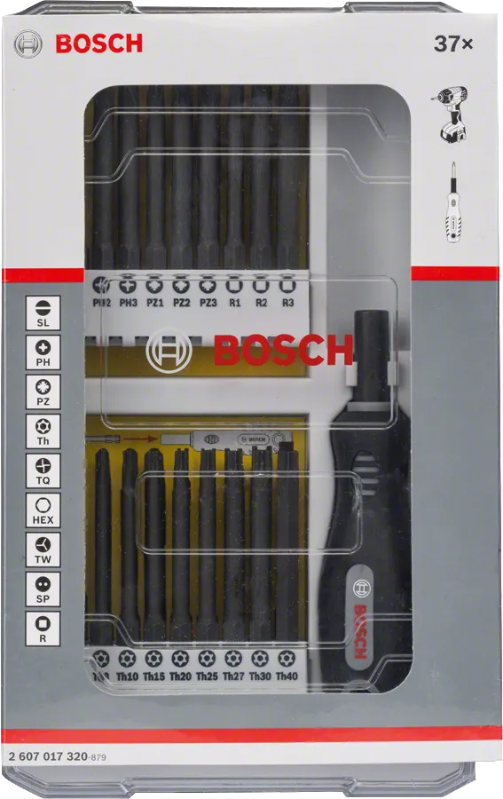 Bosch 37피스 스크루드라이버 비트 세트(라쳇 포함).