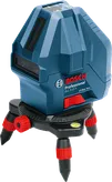 삼각대 받침대가 포함된 Bosch GLL 3-15 X 레이저 레벨링 도구.