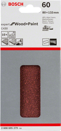 C430 샌딩 시트, 10개들이 팩 Bosch C430 샌딩 시트 80×133mm 10개 팩.