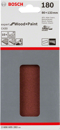 C430 샌딩 시트, 10개들이 팩 Bosch C430 샌딩 시트 80×133mm 팩.