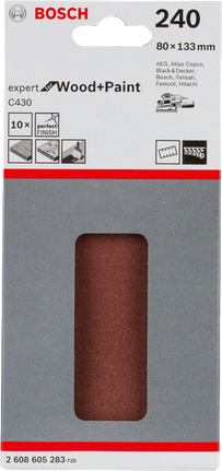C430 샌딩 시트, 10개들이 팩 Bosch C430 샌딩 시트 80×133mm 10개입.