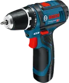 인체공학적 그립을 갖춘 Bosch GSR 12V-15 무선 드릴 드라이버.