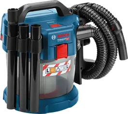 호스가 달린 Bosch GAS 18V-10 L 무선 집진기.