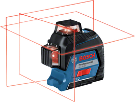 360° 라인 투사 기능을 갖춘 Bosch GLL 3-80 레이저 레벨링 도구.