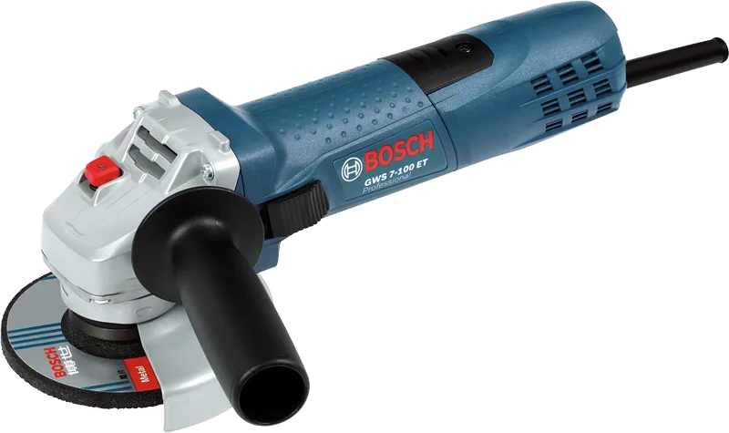 100mm 디스크가 장착된 Bosch GWS 7-100 ET 각도 그라인더.