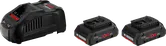 Bosch 2x ProCORE18V 4.0Ah 배터리와 GAL 1880 CV 충전기.