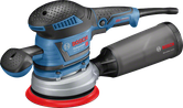 먼지통이 장착된 Bosch GEX 40-150 랜덤 오빗 샌더.