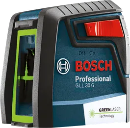 GLL 30 G 녹색 레이저가 장착된 Bosch GLL 30 G 레이저 레벨링 도구.