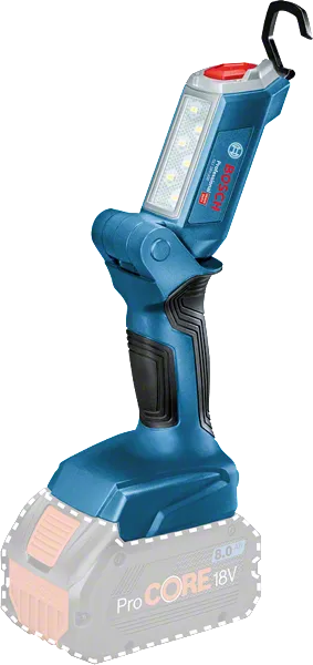 ProCORE18V 배터리가 장착된 Bosch GLI 18V-300 LED 작업 조명.
