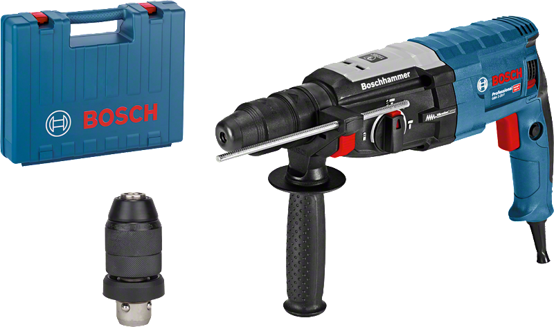 케이스와 척이 포함된 Bosch GBH 2-28 F 로터리 해머 드릴.