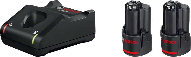 GBA 10.8V 2.0Ah 2개 + GAL 12V-40 충전기와 배터리 2개가 포함된 Bosch 12V 스타터 세트입니다.