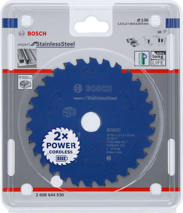 Expert for Stainless Steel 무선 톱용 원형 톱날 136x1.5/1.2x20 T30 Bosch 스테인리스 스틸 원형 톱날 136×1.5×20 T30.