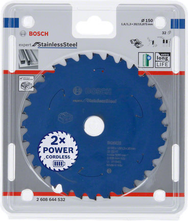 Expert for Stainless Steel 무선 톱용 원형 톱날 150x1.6/1.3x20 T32 Bosch 엑스퍼트 스테인리스 스틸 원형 톱날 150×1.6/1.3×20 T32.