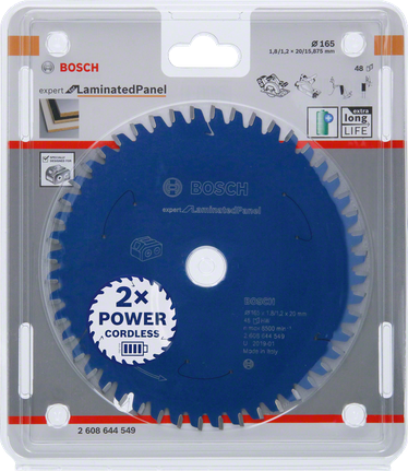 적층 패널용 Bosch Expert 165×1.8/1.2×20 T48 원형 톱날.