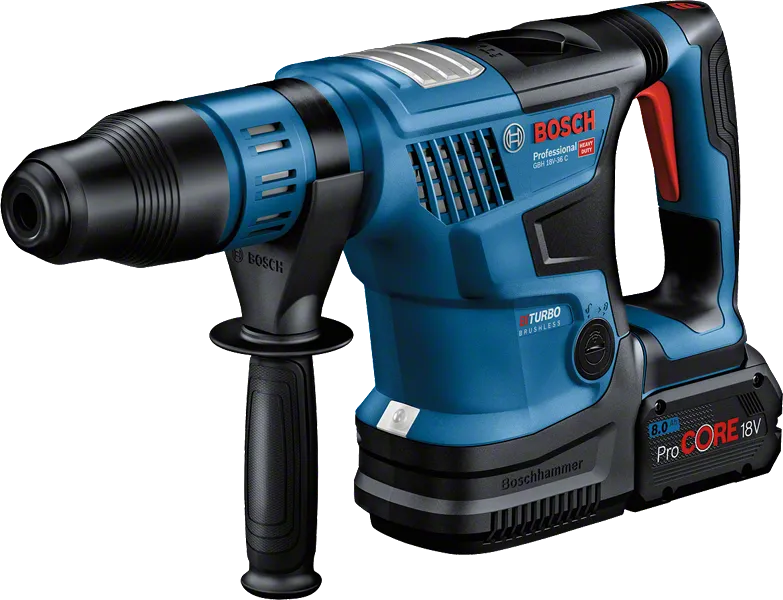 8Ah 배터리가 장착된 Bosch GBH 18V-36 C 무선 회전 해머.