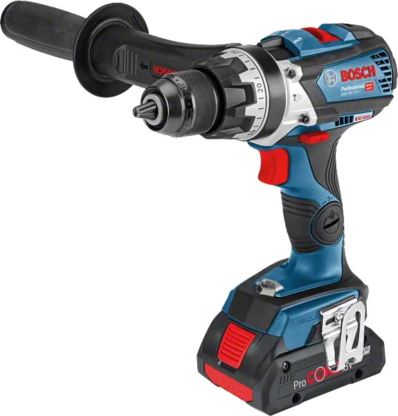 Bosch GSB 18V-110 C 무선 콤비 드릴(사이드 핸들 포함).