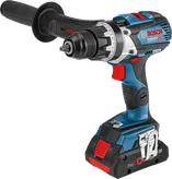 측면 핸들이 달린 Bosch GSR 18V-110 C 무선 드릴.