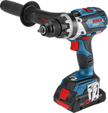 측면 핸들이 달린 Bosch GSR 18V-110 C 무선 드릴.